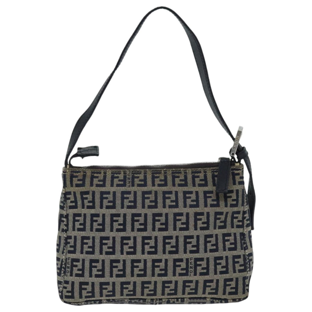 FENDI Zucchino Canvas Accessory Pouch Navy Silver90484