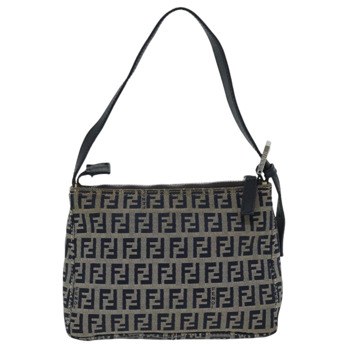 FENDI Zucchino Canvas Accessory Pouch Navy Silver90484