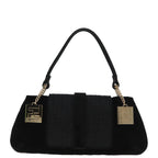 FENDI Zucchino Canvas Shoulder Bag Black Gold90485