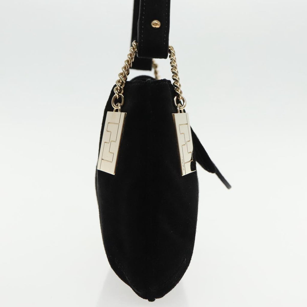 FENDI Zucchino Canvas Shoulder Bag Black Gold90485