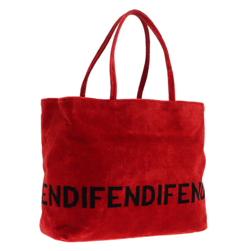 FENDI Tote Bag Corduroy Red Black Silver90542
