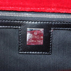 FENDI Tote Bag Corduroy Red Black Silver90542