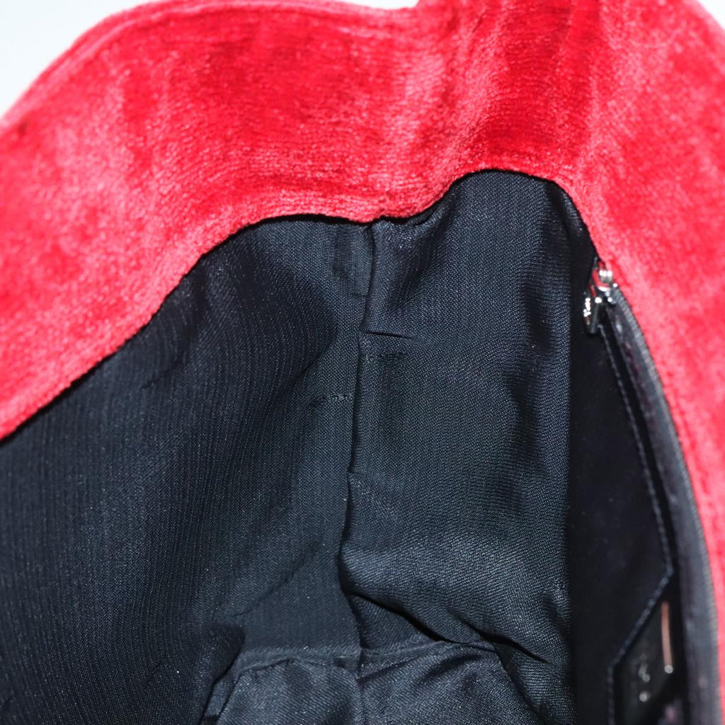 FENDI Tote Bag Corduroy Red Black Silver90542