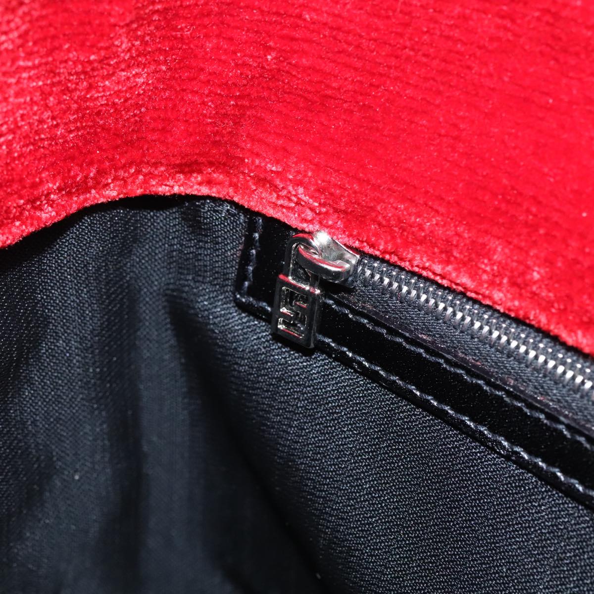FENDI Tote Bag Corduroy Red Black Silver90542