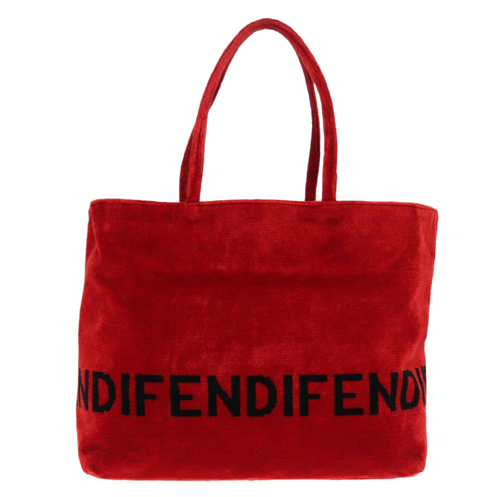 FENDI Tote Bag Corduroy Red Black Silver90542