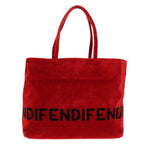 FENDI Tote Bag Corduroy Red Black Silver90542