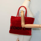 FENDI Tote Bag Corduroy Red Black Silver90542