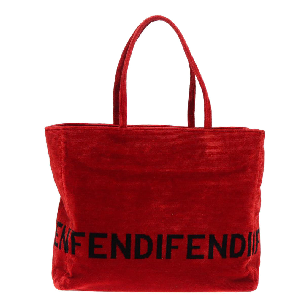 FENDI Tote Bag Corduroy Red Black Silver90542