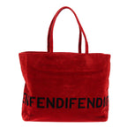FENDI Tote Bag Corduroy Red Black Silver90542