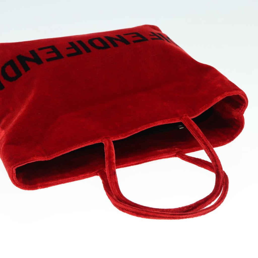 FENDI Tote Bag Corduroy Red Black Silver90542