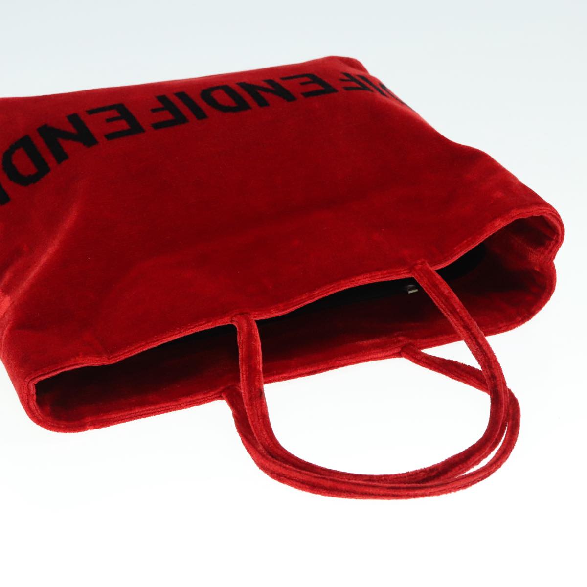 FENDI Tote Bag Corduroy Red Black Silver90542