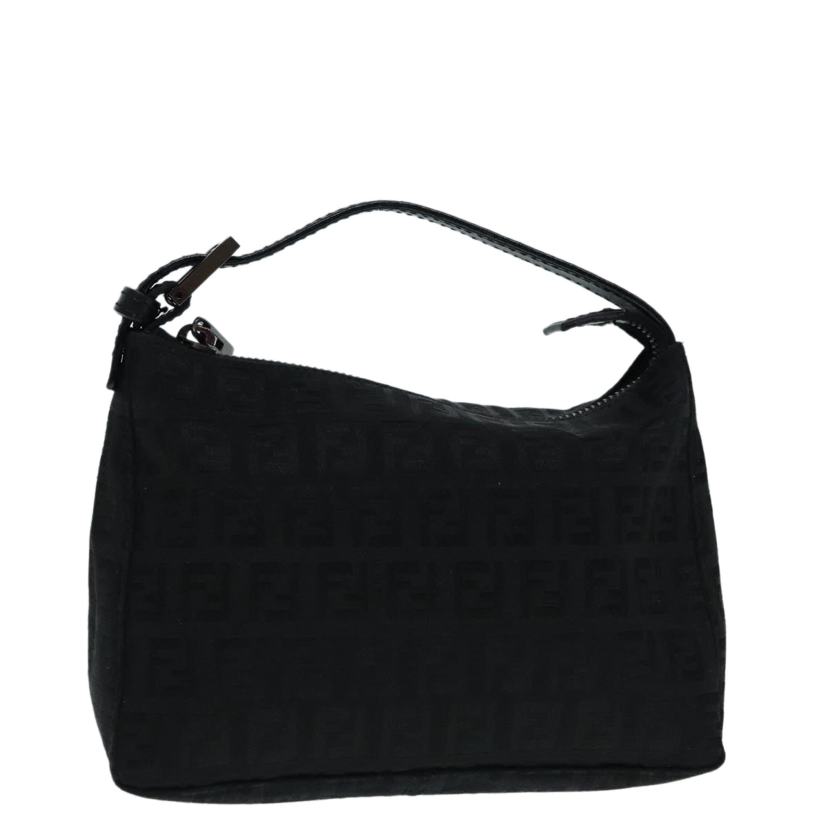 FENDI Zucchino Canvas Hand Bag Black Silver90550