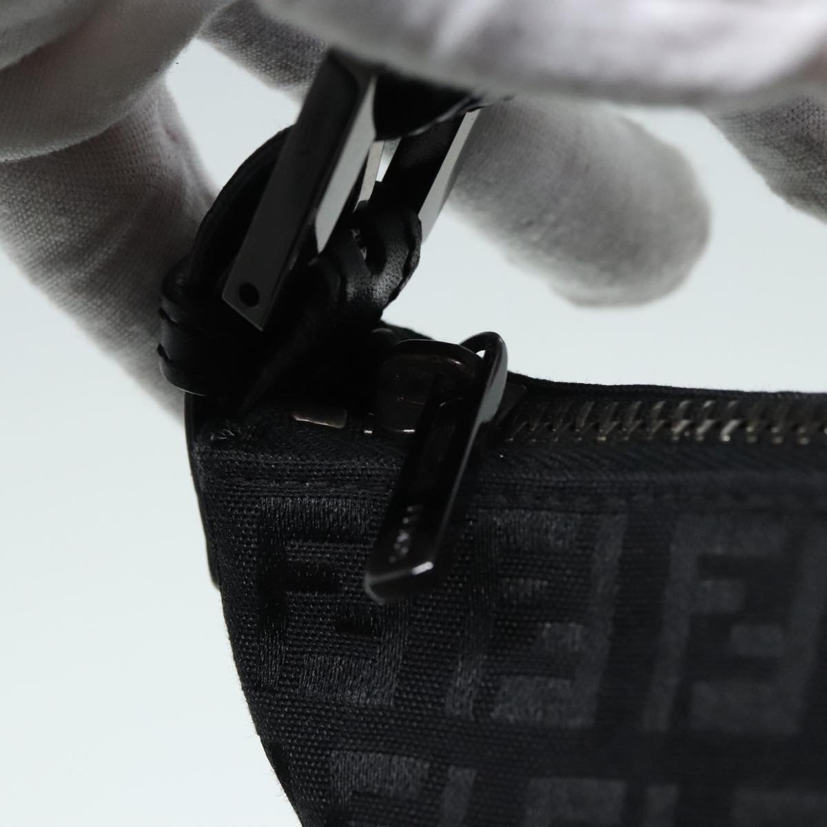 FENDI Zucchino Canvas Hand Bag Black Silver90550