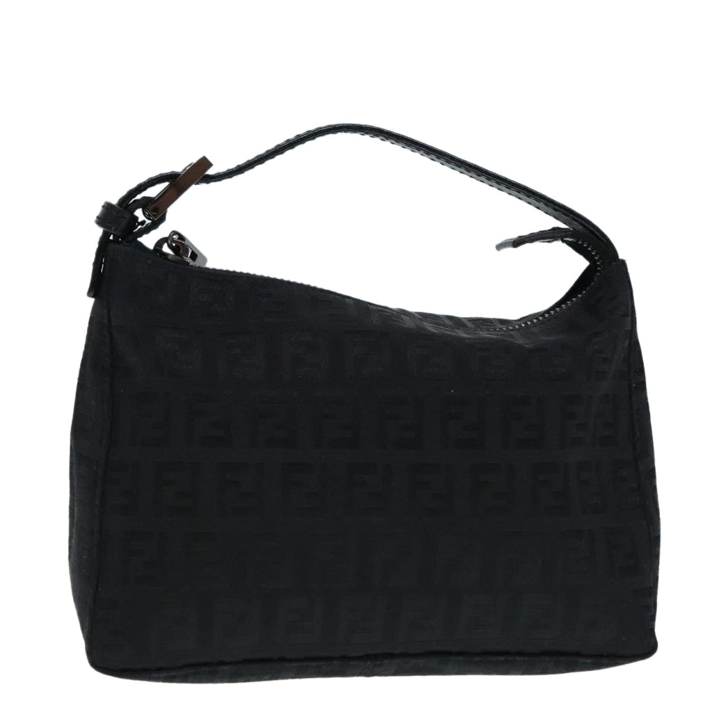 FENDI Zucchino Canvas Hand Bag Black Silver90550