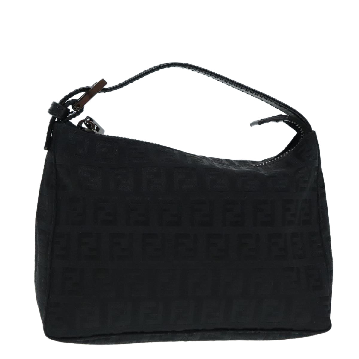 FENDI Zucchino Canvas Hand Bag Black Silver90550