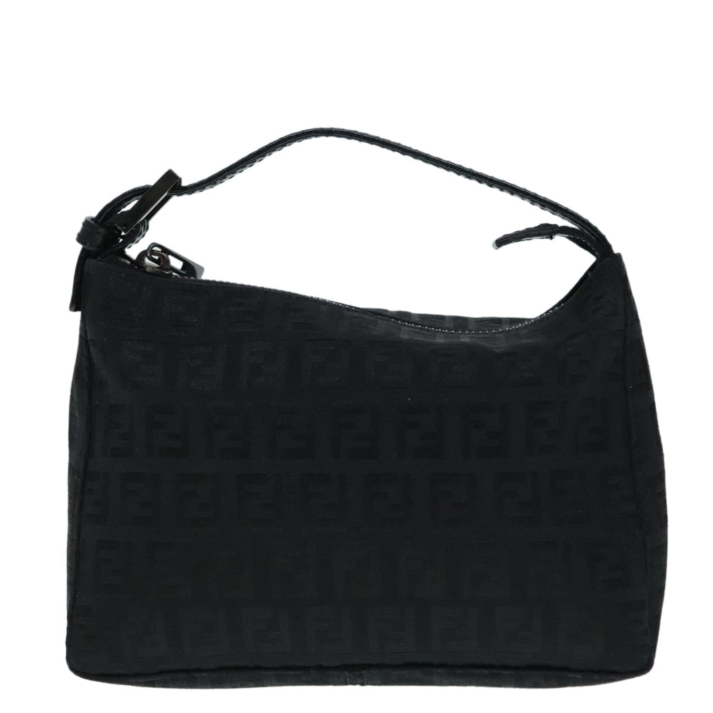 FENDI Zucchino Canvas Hand Bag Black Silver90550