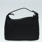 FENDI Zucchino Canvas Hand Bag Black Silver90550