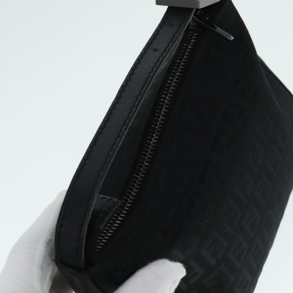 FENDI Zucchino Canvas Hand Bag Black Silver90550