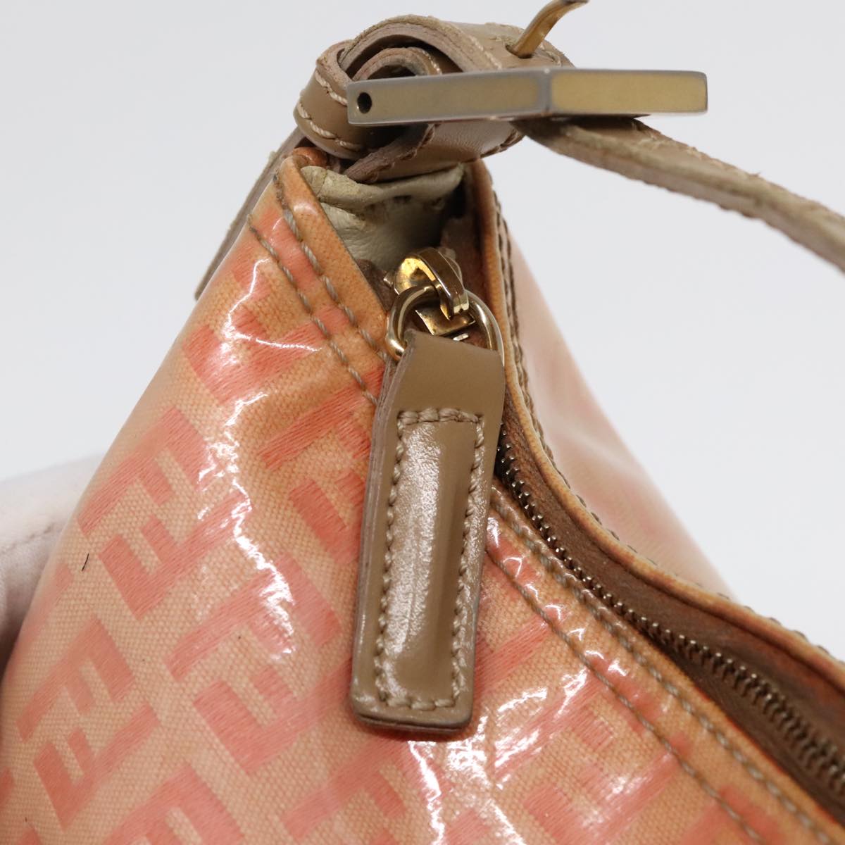 FENDI Zucchino Canvas Hand Bag Enamel Orange Gold90583