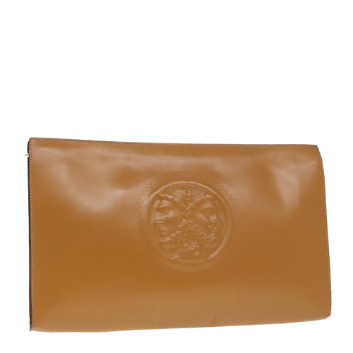 FENDI Document Case Clutch Bag Leather Brown Gold90585