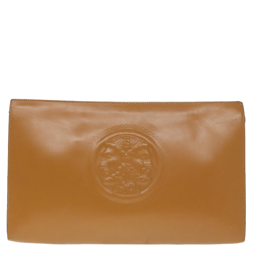 FENDI Document Case Clutch Bag Leather Brown Gold90585