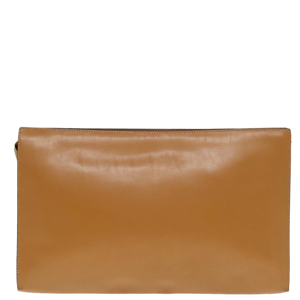 FENDI Document Case Clutch Bag Leather Brown Gold90585