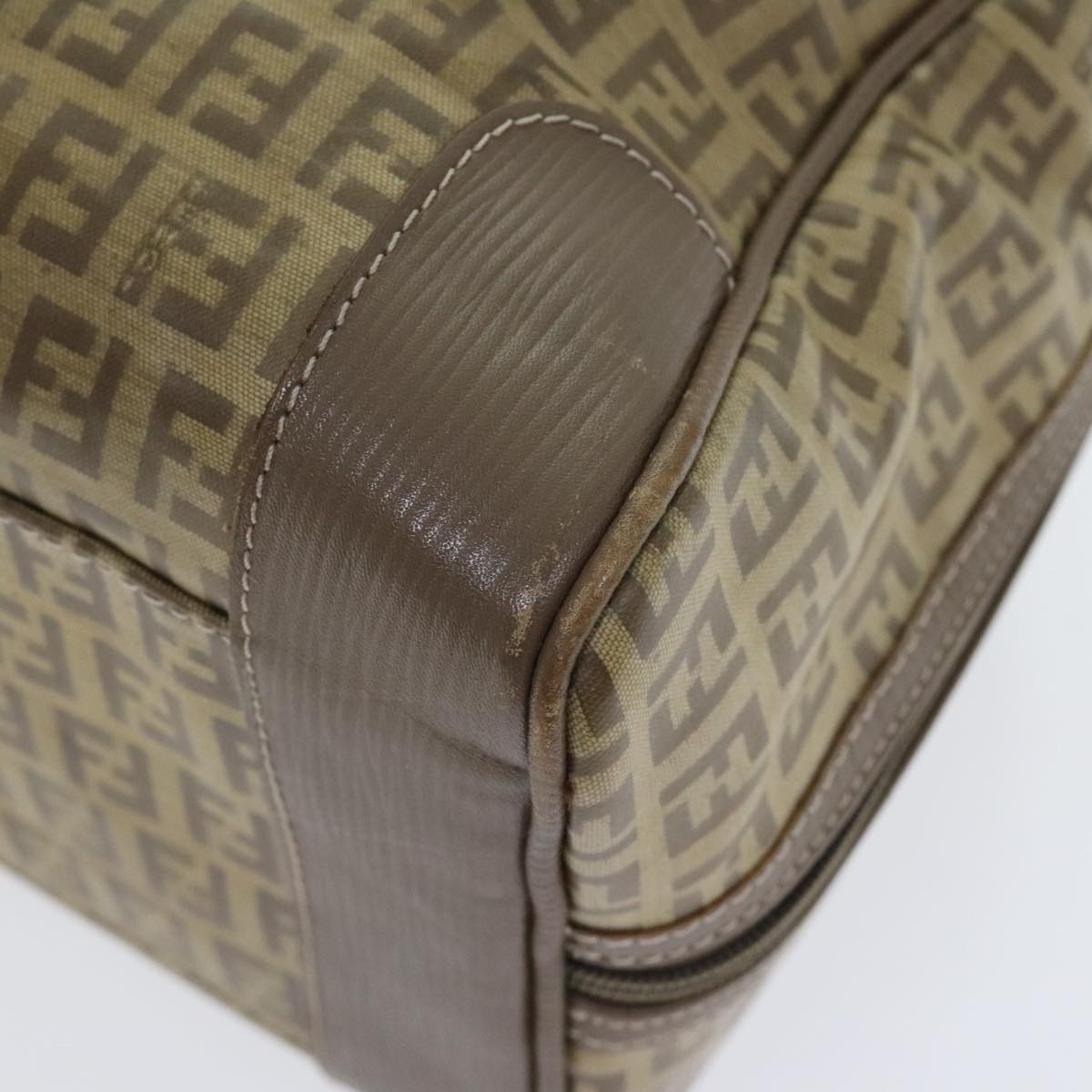 FENDI Zucchino Canvas Hand Bag Vintage Brown Gold90592