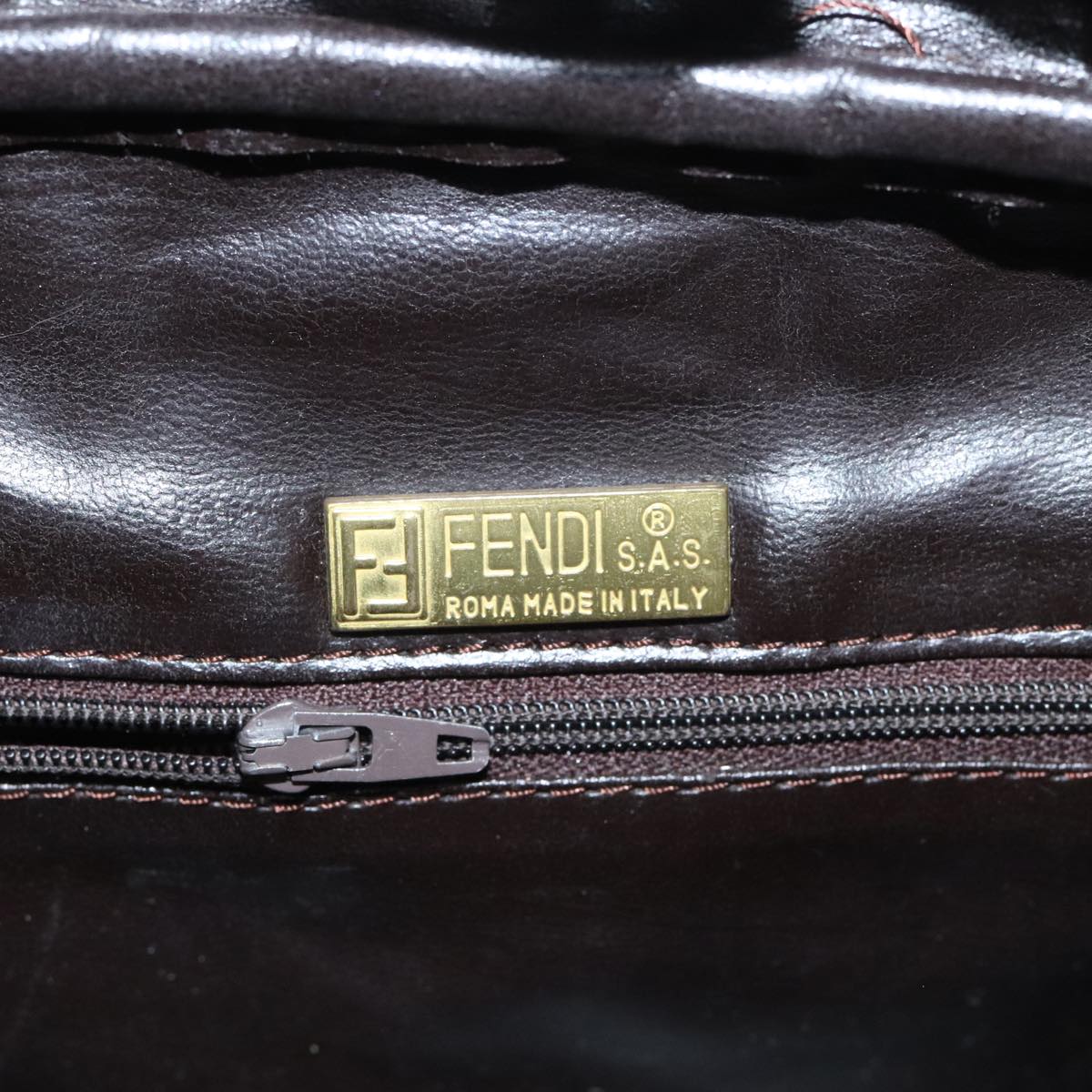 FENDI Zucchino Canvas Hand Bag Vintage Brown Gold90592