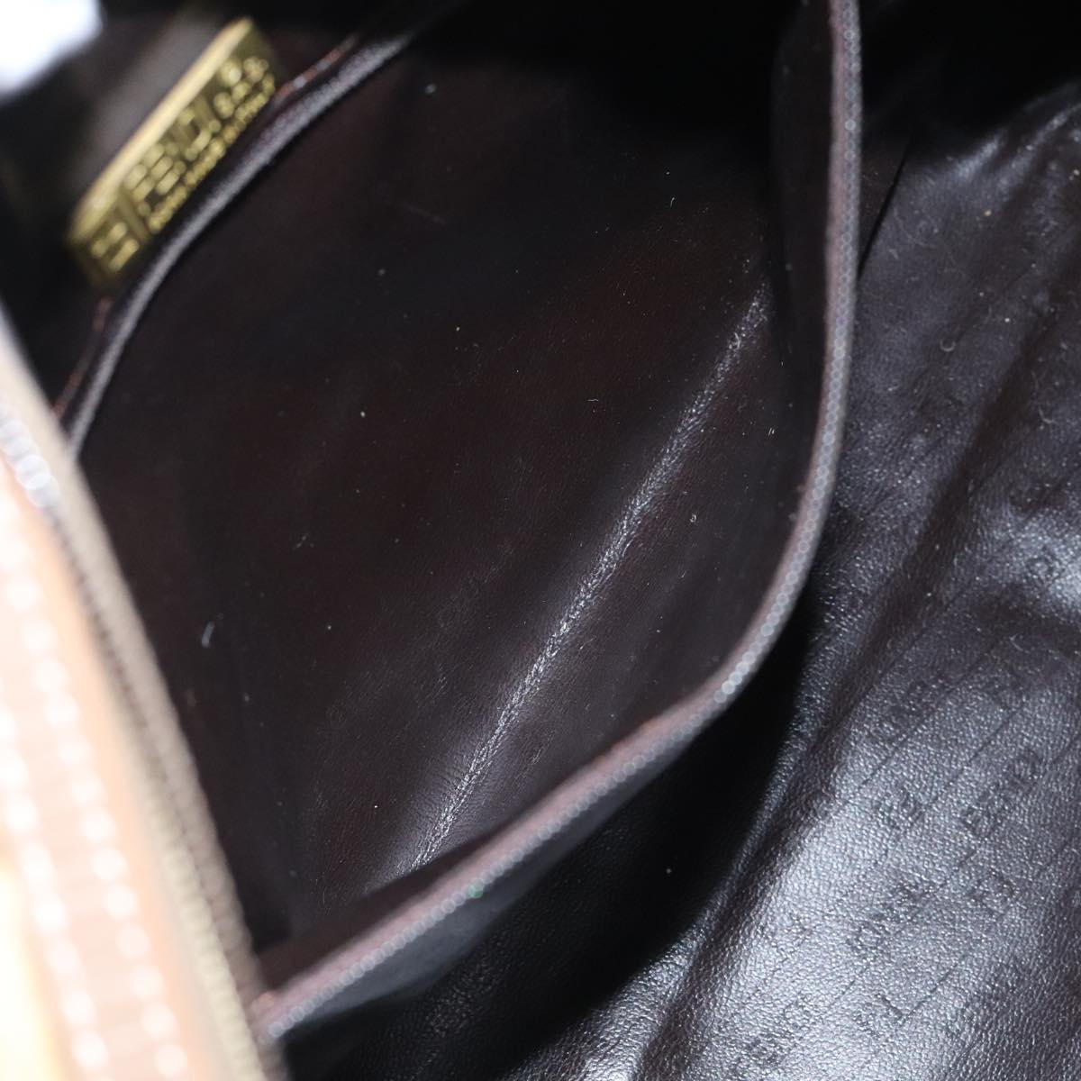 FENDI Zucchino Canvas Hand Bag Vintage Brown Gold90592