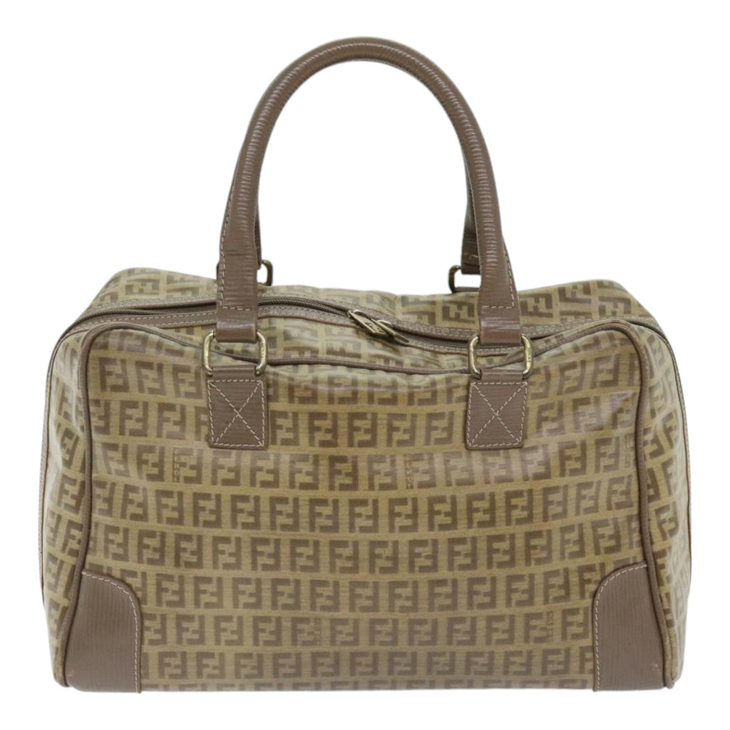 FENDI Zucchino Canvas Hand Bag Vintage Brown Gold90592