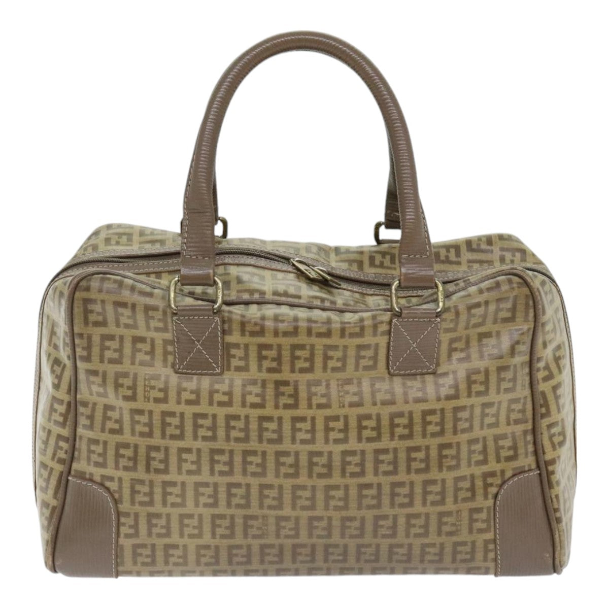 FENDI Zucchino Canvas Hand Bag Vintage Brown Gold90592