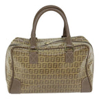 FENDI Zucchino Canvas Hand Bag Vintage Brown Gold90592