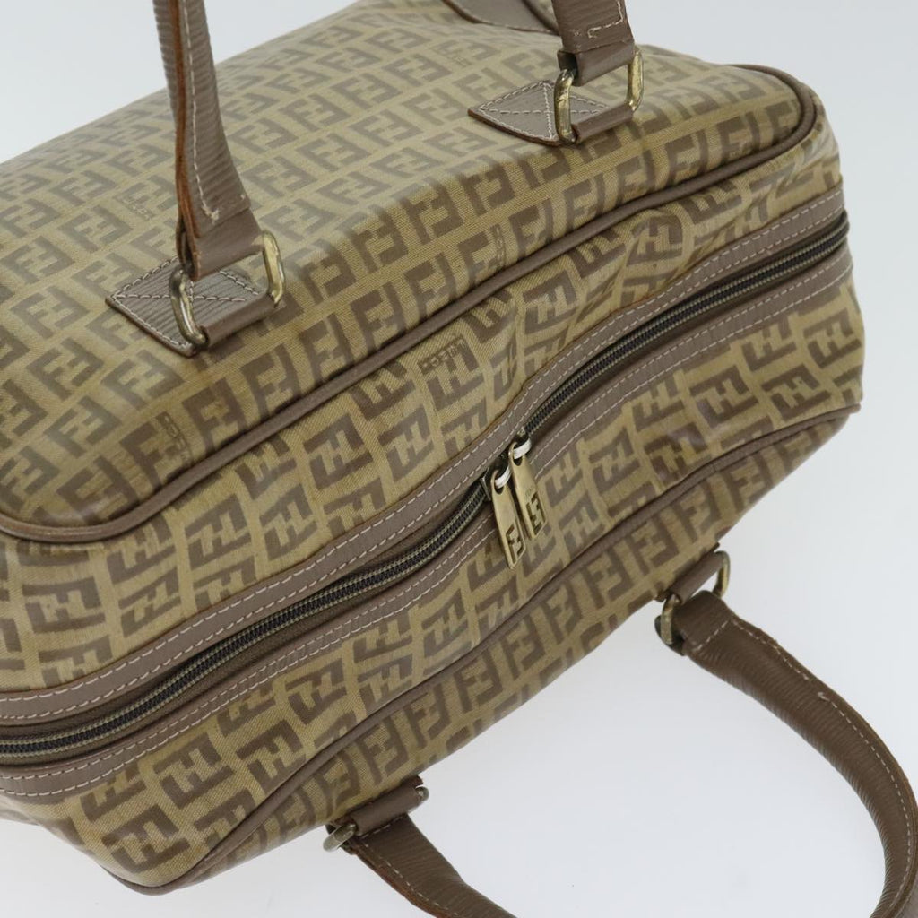 FENDI Zucchino Canvas Hand Bag Vintage Brown Gold90592