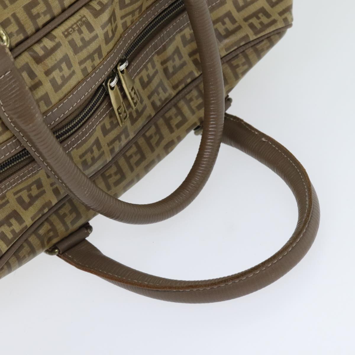 FENDI Zucchino Canvas Hand Bag Vintage Brown Gold90592