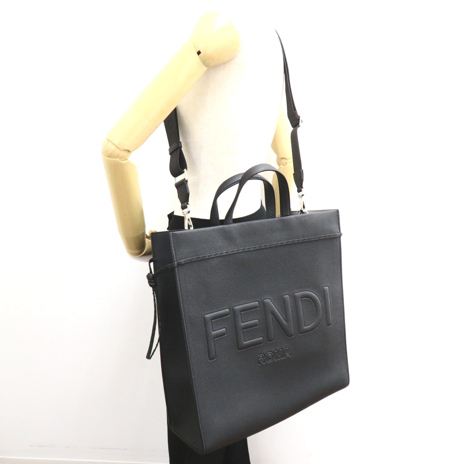 FENDI 2Way Tote Handbag Tote bag Leather Black