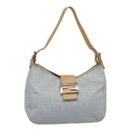 FENDI Zucchino Canvas Mamma Baguette Shoulder Bag Light Blue Silver90704
