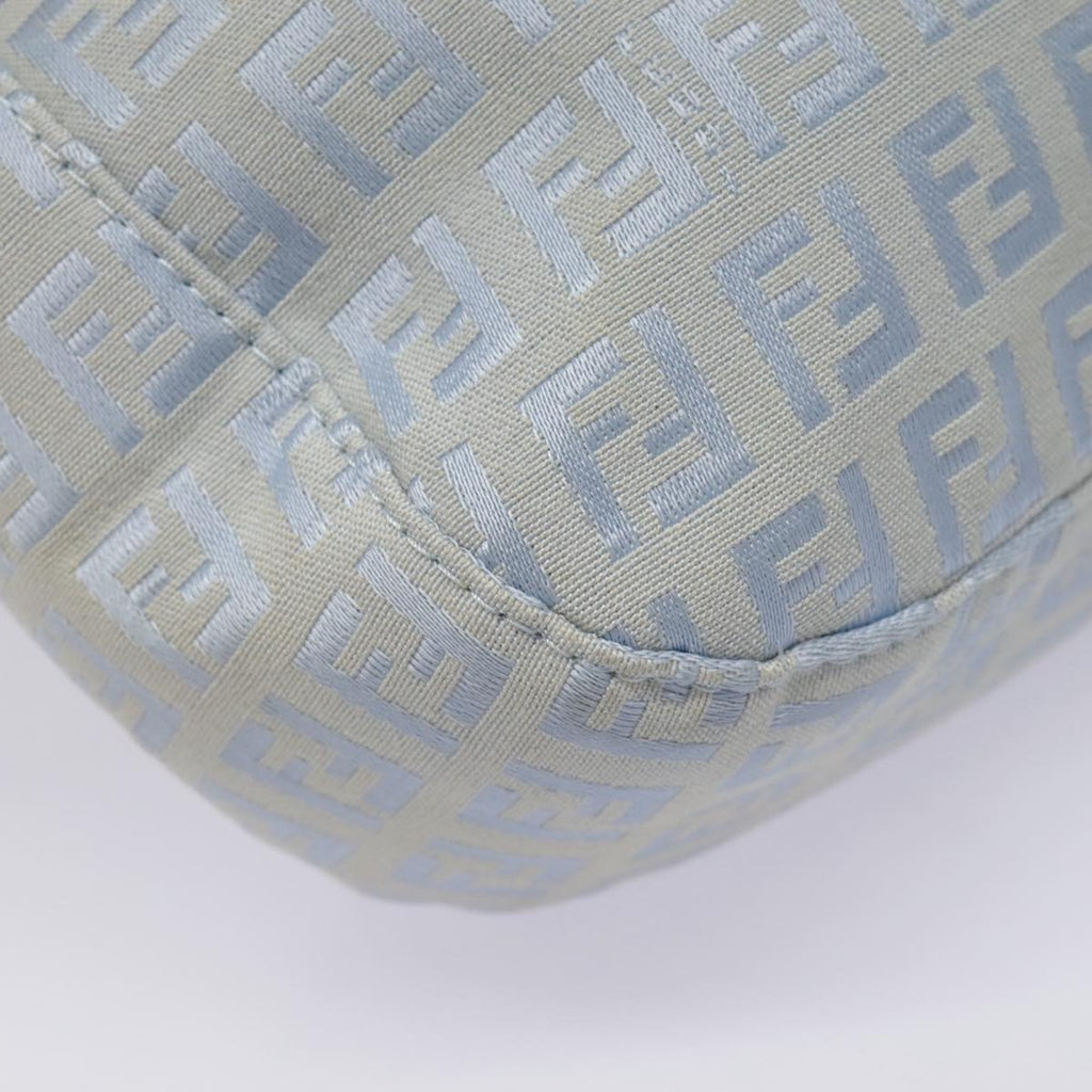 FENDI Zucchino Canvas Mamma Baguette Shoulder Bag Light Blue Silver90704