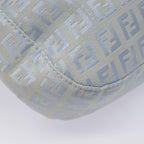 FENDI Zucchino Canvas Mamma Baguette Shoulder Bag Light Blue Silver90704