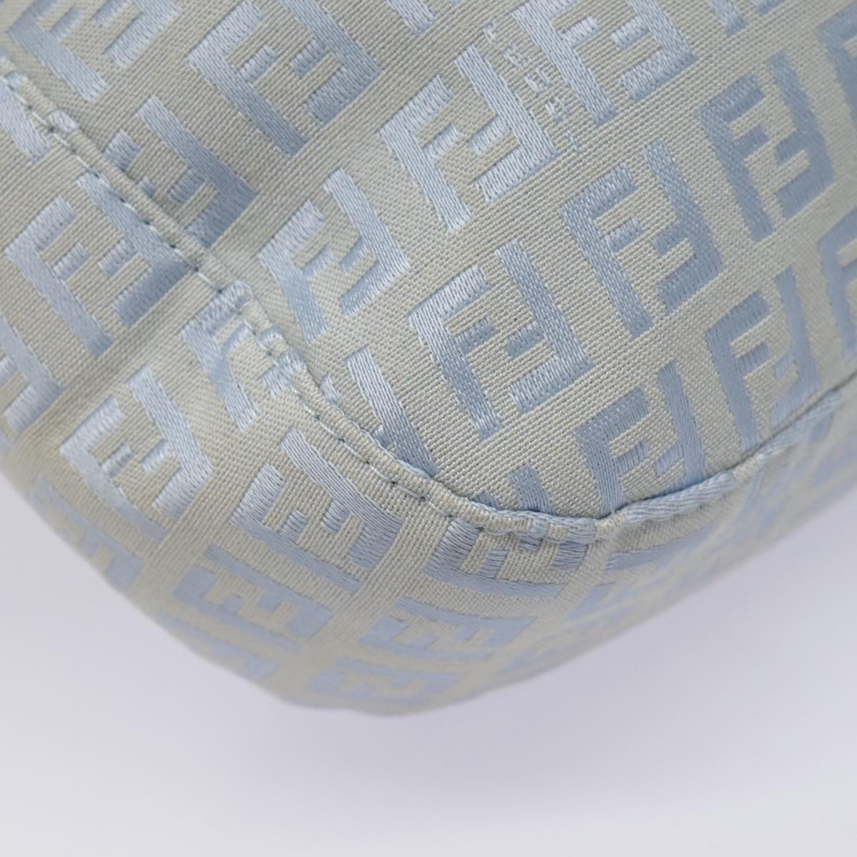 FENDI Zucchino Canvas Mamma Baguette Shoulder Bag Light Blue Silver90704