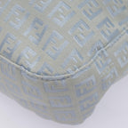 FENDI Zucchino Canvas Mamma Baguette Shoulder Bag Light Blue Silver90704