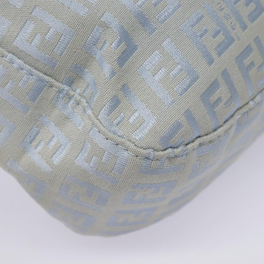 FENDI Zucchino Canvas Mamma Baguette Shoulder Bag Light Blue Silver90704