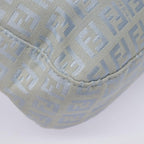 FENDI Zucchino Canvas Mamma Baguette Shoulder Bag Light Blue Silver90704