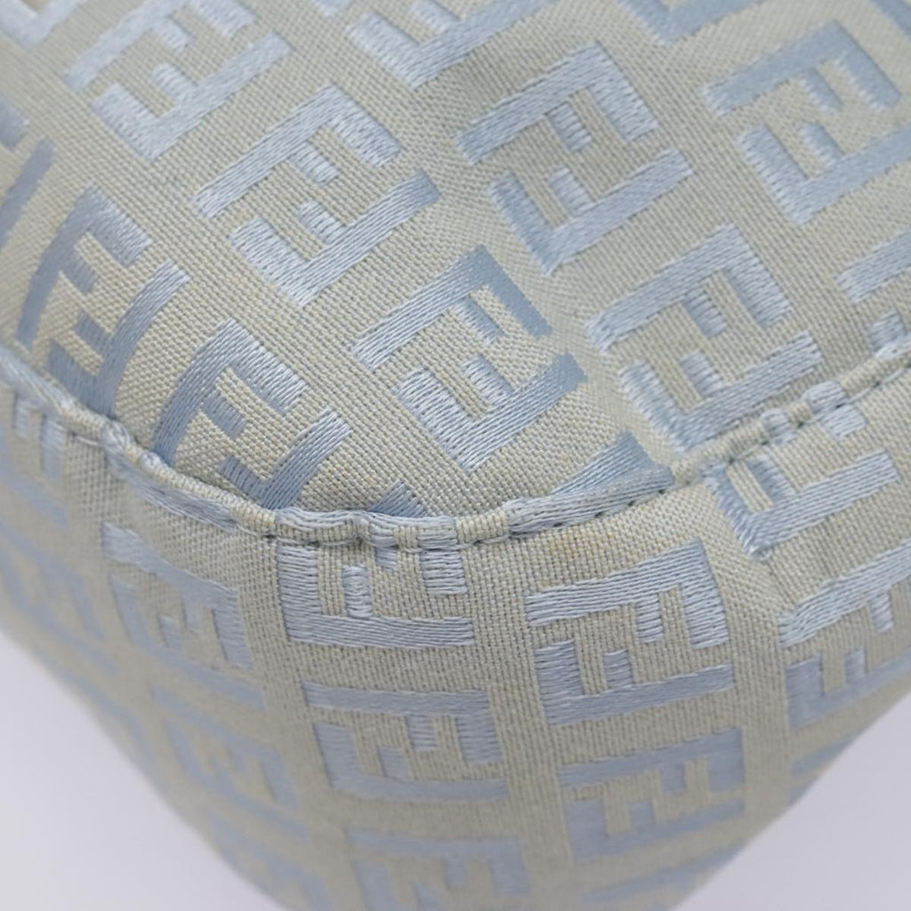 FENDI Zucchino Canvas Mamma Baguette Shoulder Bag Light Blue Silver90704