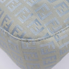 FENDI Zucchino Canvas Mamma Baguette Shoulder Bag Light Blue Silver90704