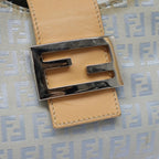 FENDI Zucchino Canvas Mamma Baguette Shoulder Bag Light Blue Silver90704