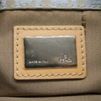 FENDI Zucchino Canvas Mamma Baguette Shoulder Bag Light Blue Silver90704