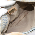 FENDI Zucchino Canvas Mamma Baguette Shoulder Bag Light Blue Silver90704