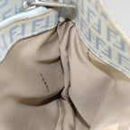FENDI Zucchino Canvas Mamma Baguette Shoulder Bag Light Blue Silver90704