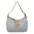 FENDI Zucchino Canvas Mamma Baguette Shoulder Bag Light Blue Silver90704