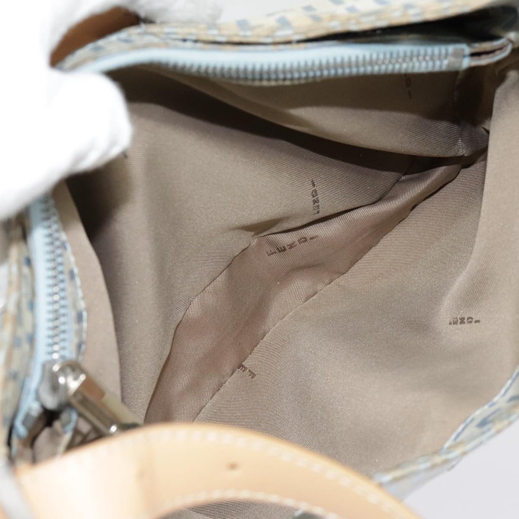 FENDI Zucchino Canvas Mamma Baguette Shoulder Bag Light Blue Silver90704